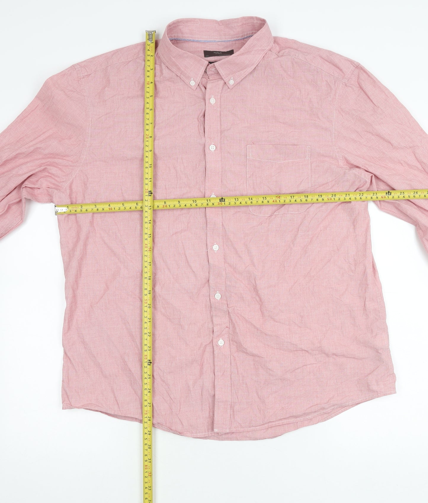 Marks and Spencer Men's Red 2XL Cotton Button-Up Shirt Long Sleeve