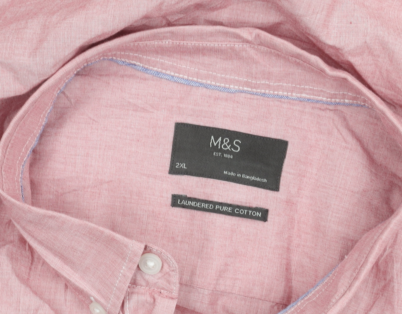 Marks and Spencer Men's Red 2XL Cotton Button-Up Shirt Long Sleeve