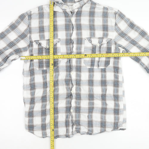 M&Co Womens Blue Check Cotton Button Up Shirt Size S Long Sleeve
