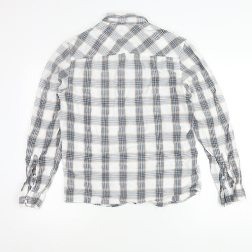 M&Co Womens Blue Check Cotton Button Up Shirt Size S Long Sleeve