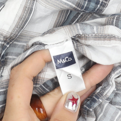 M&Co Womens Blue Check Cotton Button Up Shirt Size S Long Sleeve
