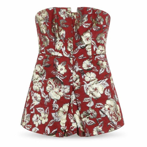 Boohoo Women’s Red Floral Metallic Strapless Playsuit Size 10