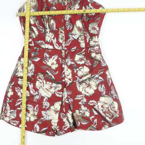 Boohoo Women’s Red Floral Metallic Strapless Playsuit Size 10