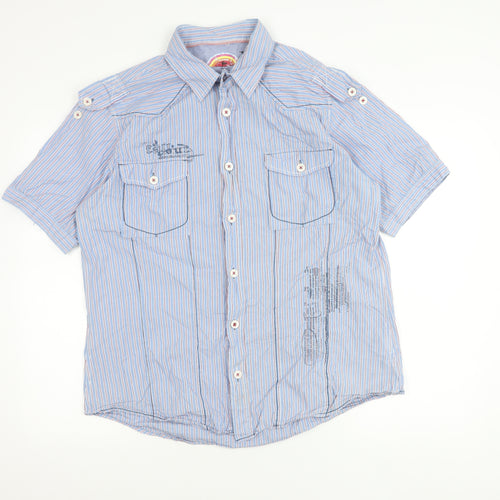 Next Men’s Blue Striped Short Sleeve Cotton Button-Up Shirt L