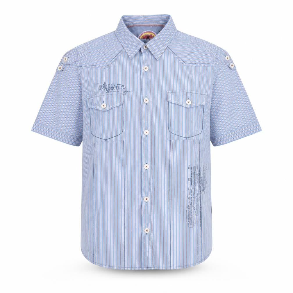 Front view of Next Men’s Blue Striped Short Sleeve Cotton Button-Up Shirt L