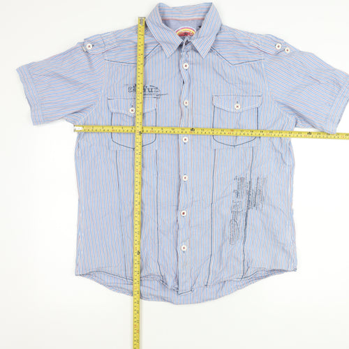 Next Men’s Blue Striped Short Sleeve Cotton Button-Up Shirt L
