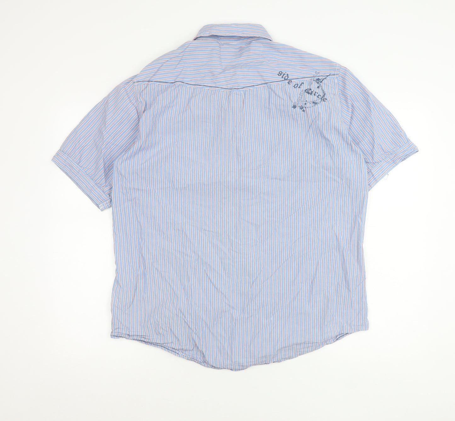 Next Men’s Blue Striped Short Sleeve Cotton Button-Up Shirt L