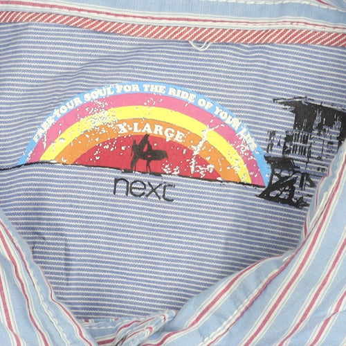 Next Men’s Blue Striped Short Sleeve Cotton Button-Up Shirt L