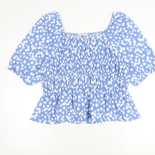 Papaya Women’s Blue Polka Dot Cropped Blouse Size 14 Puff Sleeve