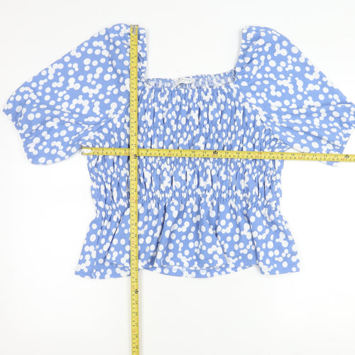 Papaya Women’s Blue Polka Dot Cropped Blouse Size 14 Puff Sleeve