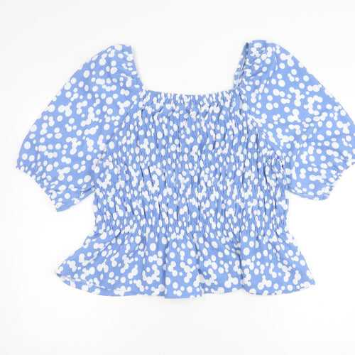 Papaya Women’s Blue Polka Dot Cropped Blouse Size 14 Puff Sleeve