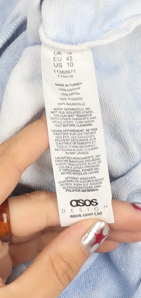 ASOS DESIGN Women’s Blue Tie-Dye Sweatshirt UK 14 Cotton Pullover
