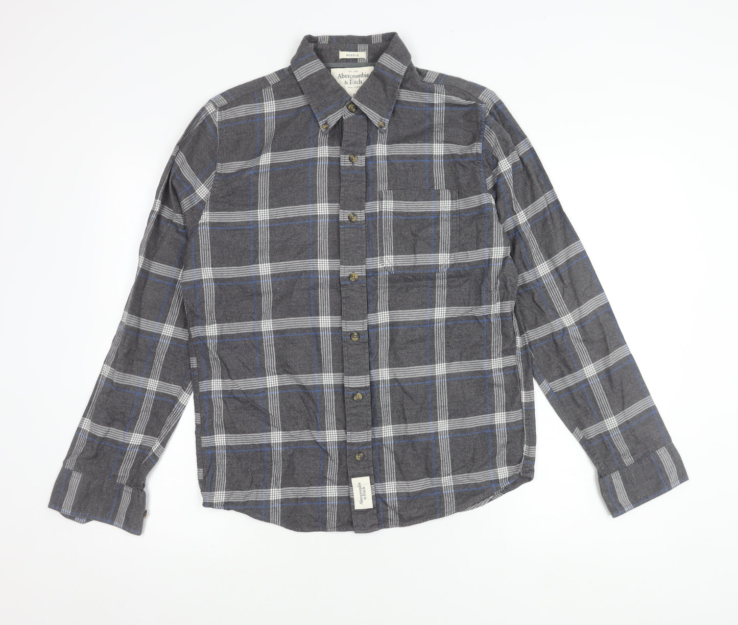 Abercrombie & Fitch Mens Grey Plaid Flannel Shirt S Muscle Fit