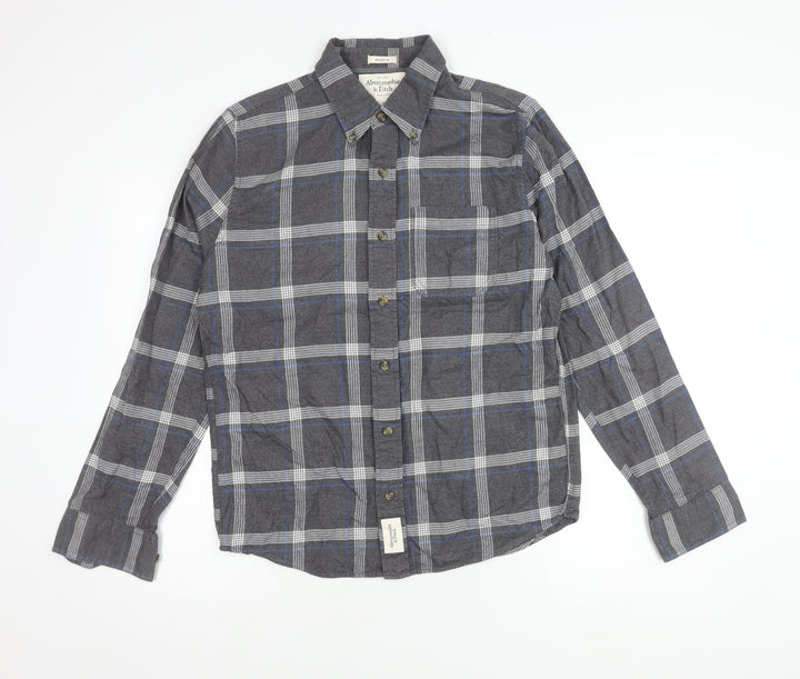 Abercrombie & Fitch Mens Grey Plaid Flannel Shirt S Muscle Fit