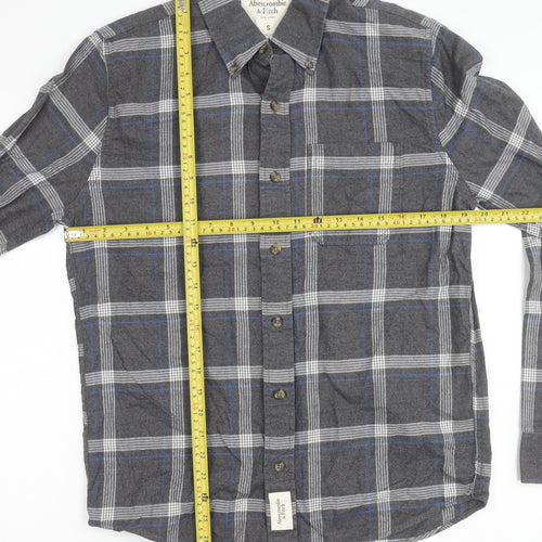 Abercrombie & Fitch Mens Grey Plaid Flannel Shirt S Muscle Fit