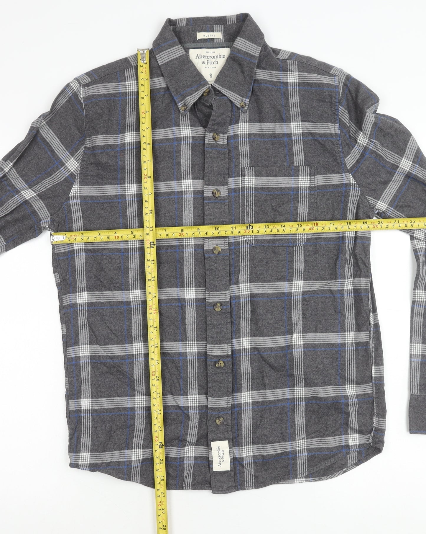 Abercrombie & Fitch Mens Grey Plaid Flannel Shirt S Muscle Fit