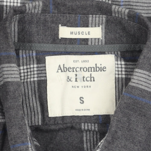 Abercrombie & Fitch Mens Grey Plaid Flannel Shirt S Muscle Fit