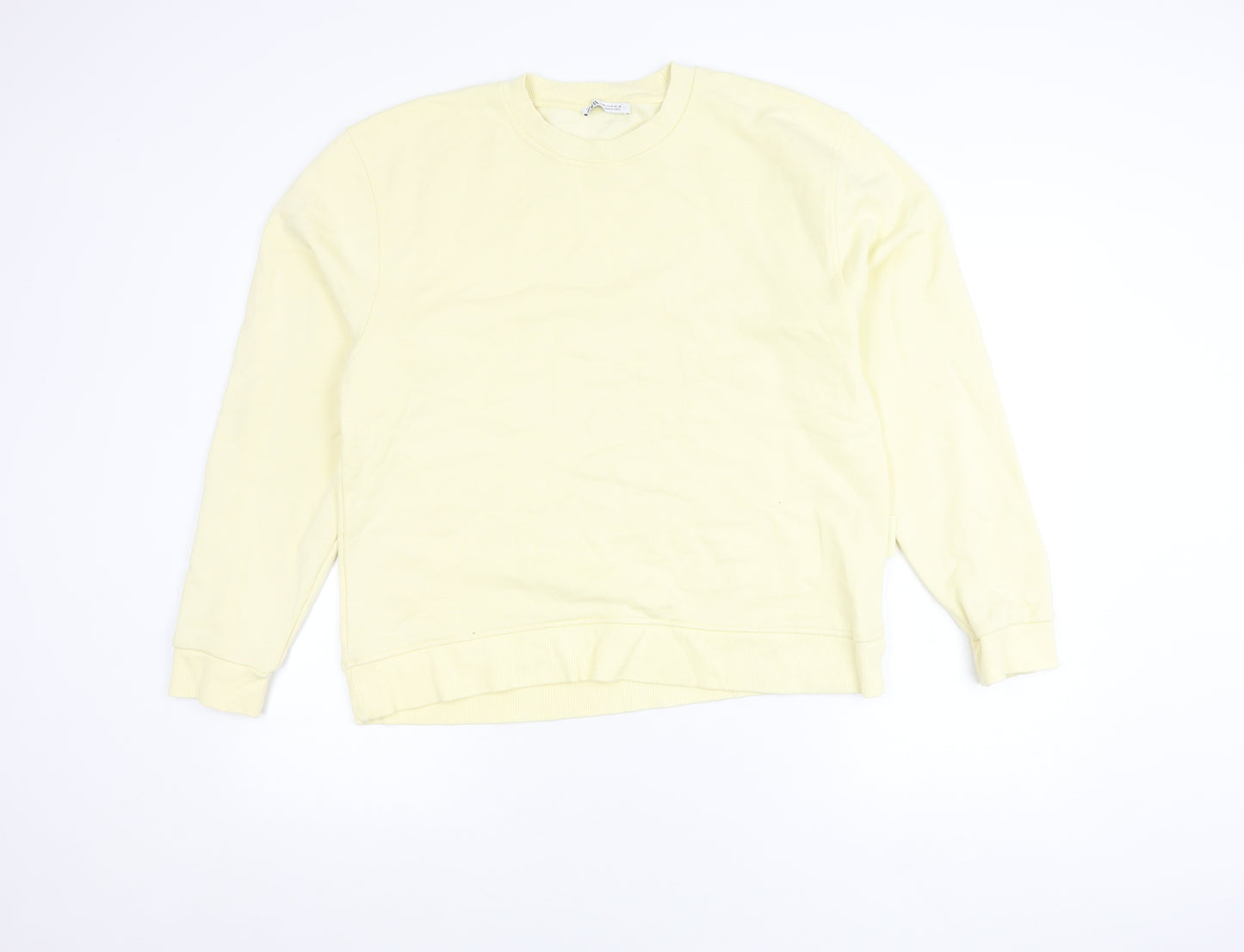 Zara Women Yellow Cotton Crew Neck Pullover Sweatshirt Size 12