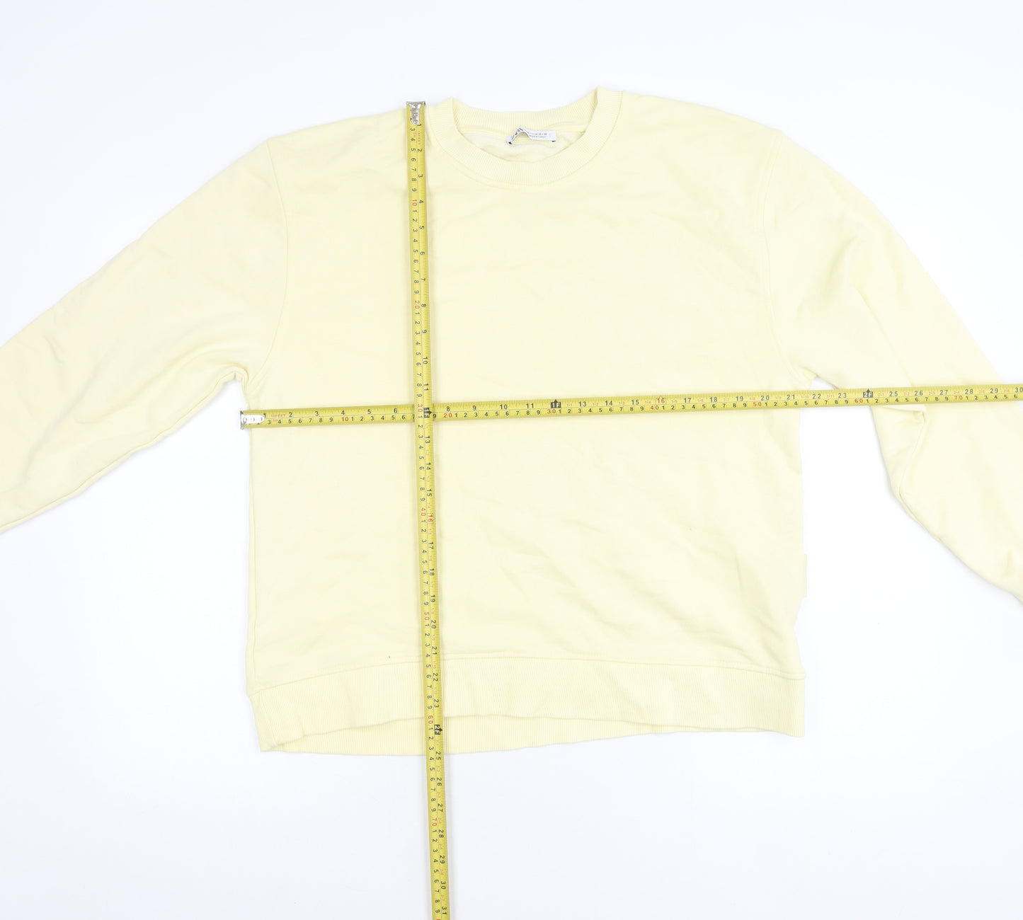 Zara Women Yellow Cotton Crew Neck Pullover Sweatshirt Size 12