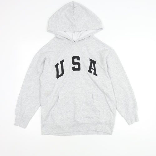 New Look Girls Grey USA Hoodie 12-13 Years Pullover Long Sleeve