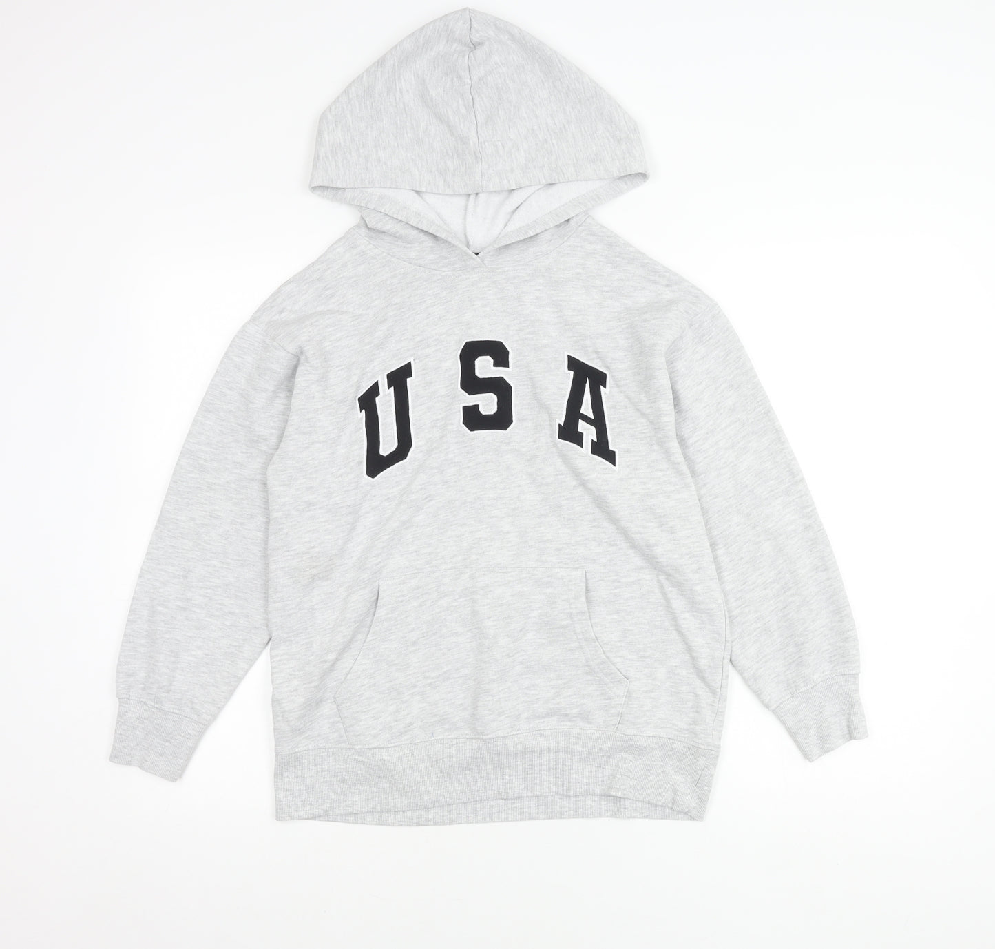 New Look Girls Grey USA Hoodie 12-13 Years Pullover Long Sleeve