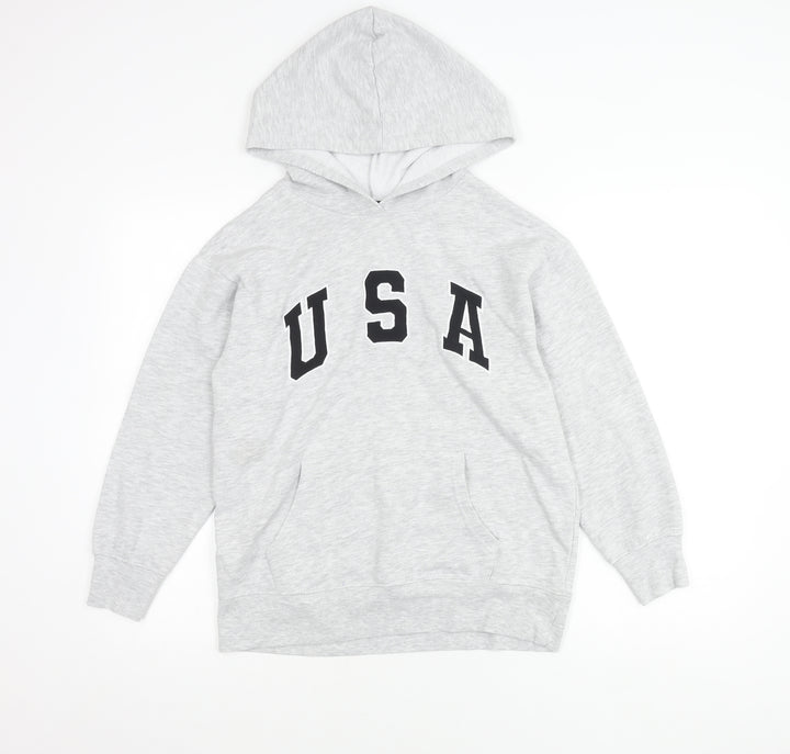 New Look Girls Grey USA Hoodie 12-13 Years Pullover Long Sleeve