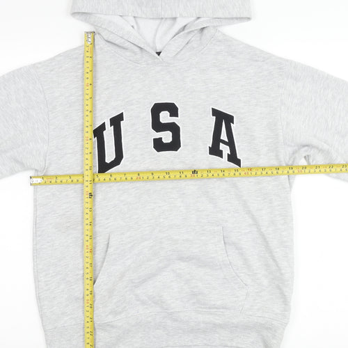 New Look Girls Grey USA Hoodie 12-13 Years Pullover Long Sleeve