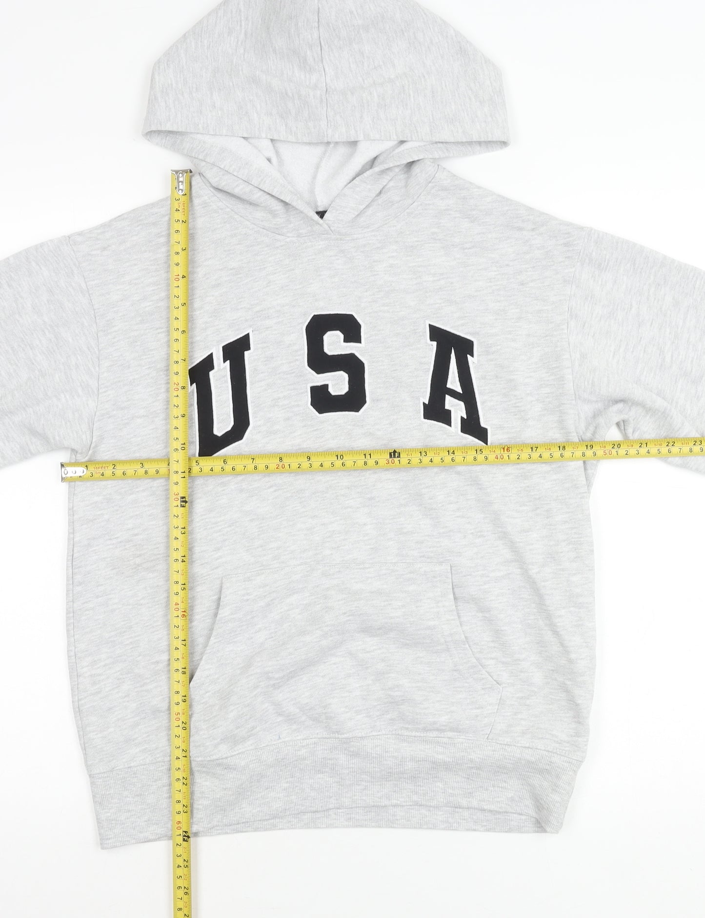 New Look Girls Grey USA Hoodie 12-13 Years Pullover Long Sleeve