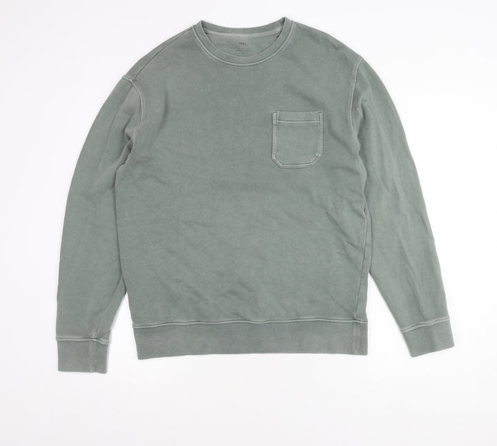 Marks and Spencer Unisex Green M Sweatshirt Relaxed Fit Cotton