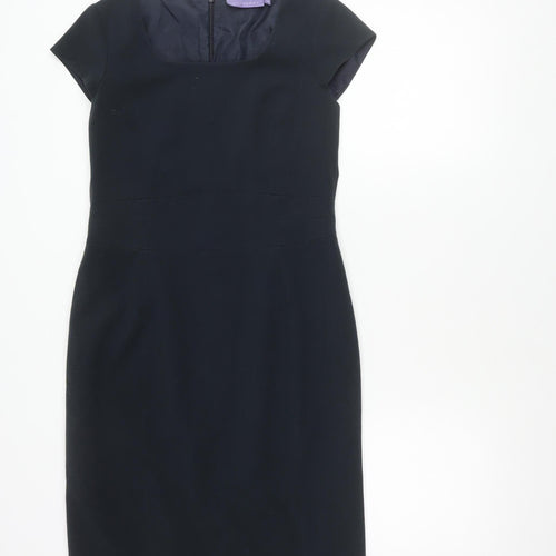 Autonomy Womens Black Work Sheath Dress Size 10 Short Sleeve Knee Length