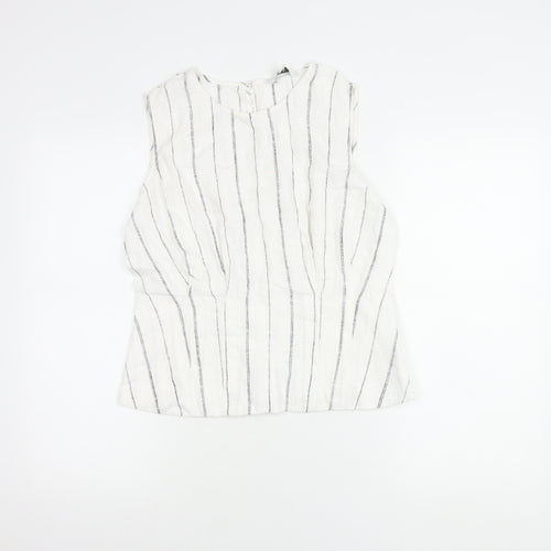 Marks and Spencer Women’s White Striped Linen Sleeveless Blouse Size 12