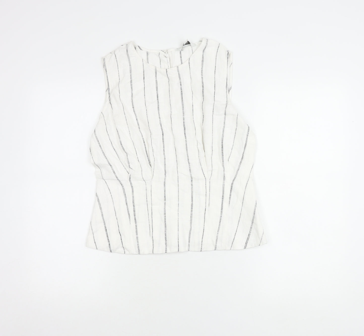 Marks and Spencer Women’s White Striped Linen Sleeveless Blouse Size 12