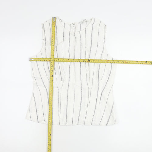 Marks and Spencer Women’s White Striped Linen Sleeveless Blouse Size 12