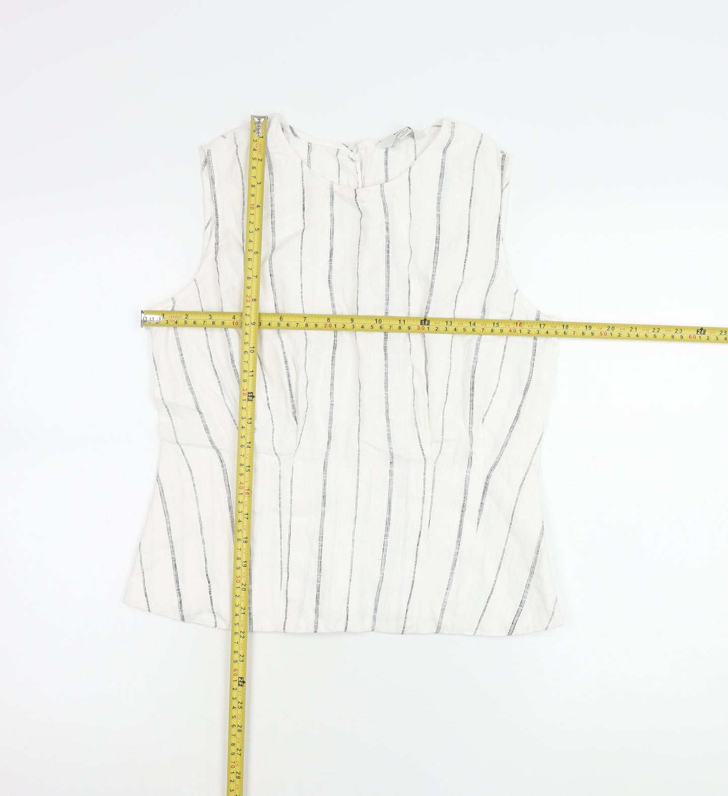 Marks and Spencer Women’s White Striped Linen Sleeveless Blouse Size 12