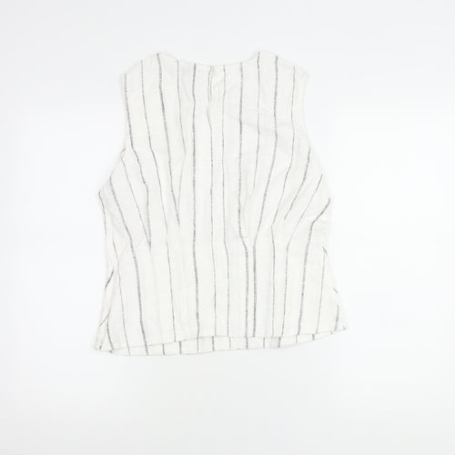 Marks and Spencer Women’s White Striped Linen Sleeveless Blouse Size 12