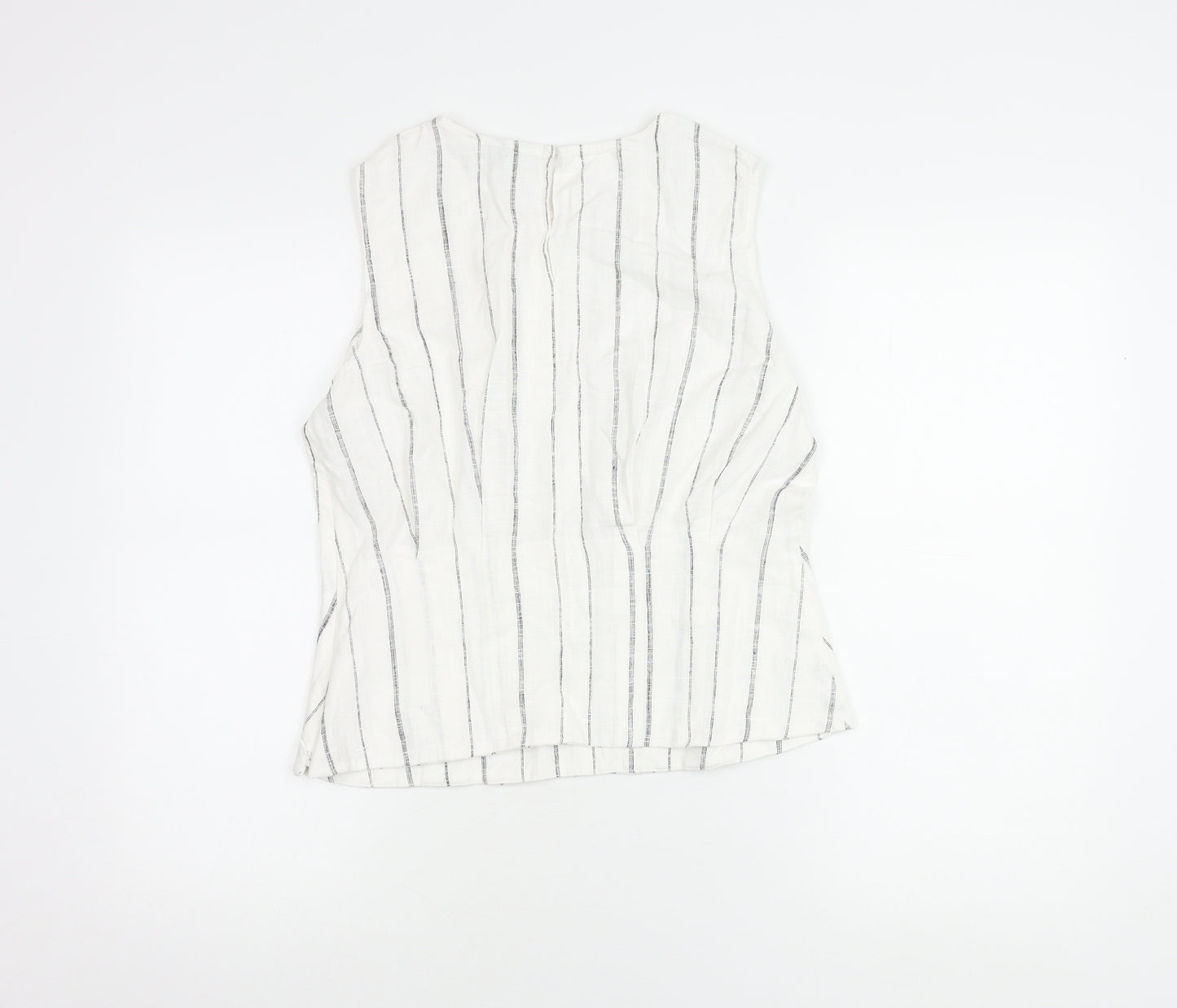Marks and Spencer Women’s White Striped Linen Sleeveless Blouse Size 12
