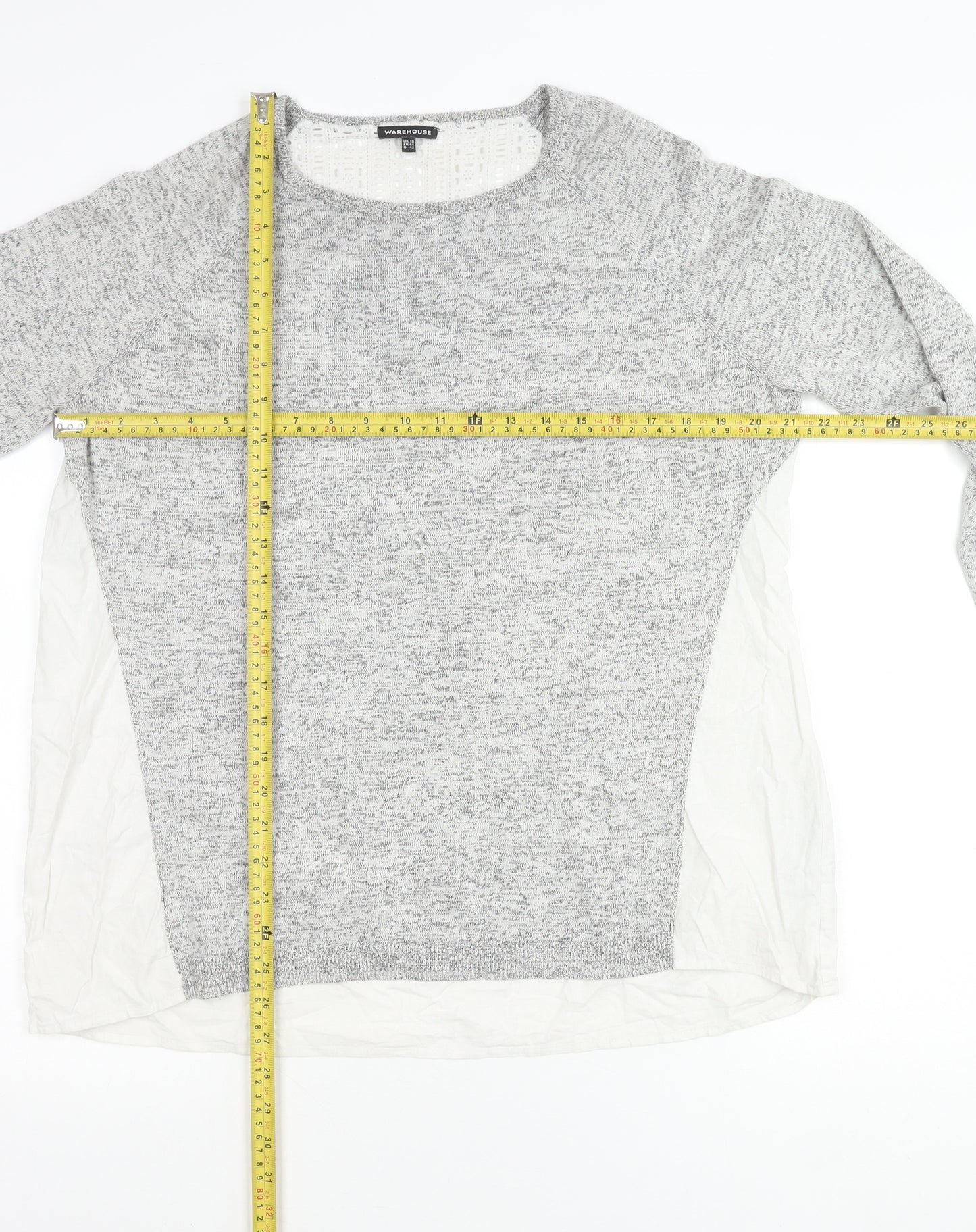 Warehouse Women’s Grey Cotton Blend Long Sleeve Tunic Blouse UK 16