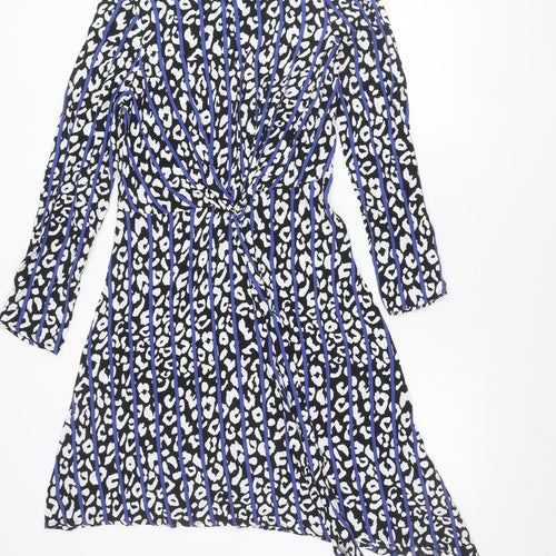River Island Womens Black Blue Animal Print Asymmetric Wrap Dress Size 8