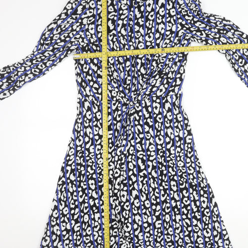 River Island Womens Black Blue Animal Print Asymmetric Wrap Dress Size 8