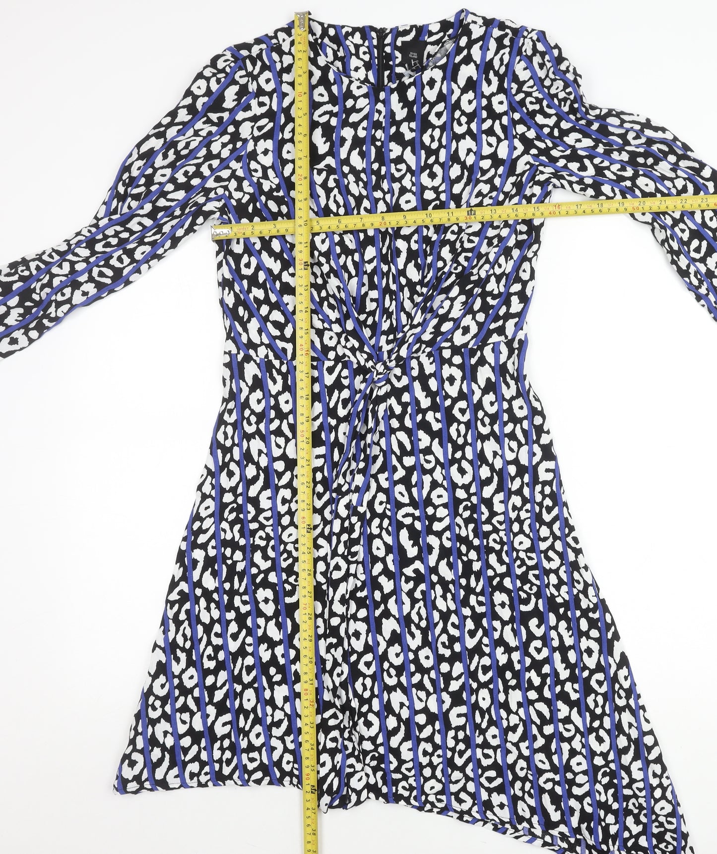 River Island Womens Black Blue Animal Print Asymmetric Wrap Dress Size 8