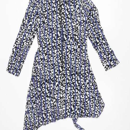 River Island Womens Black Blue Animal Print Asymmetric Wrap Dress Size 8