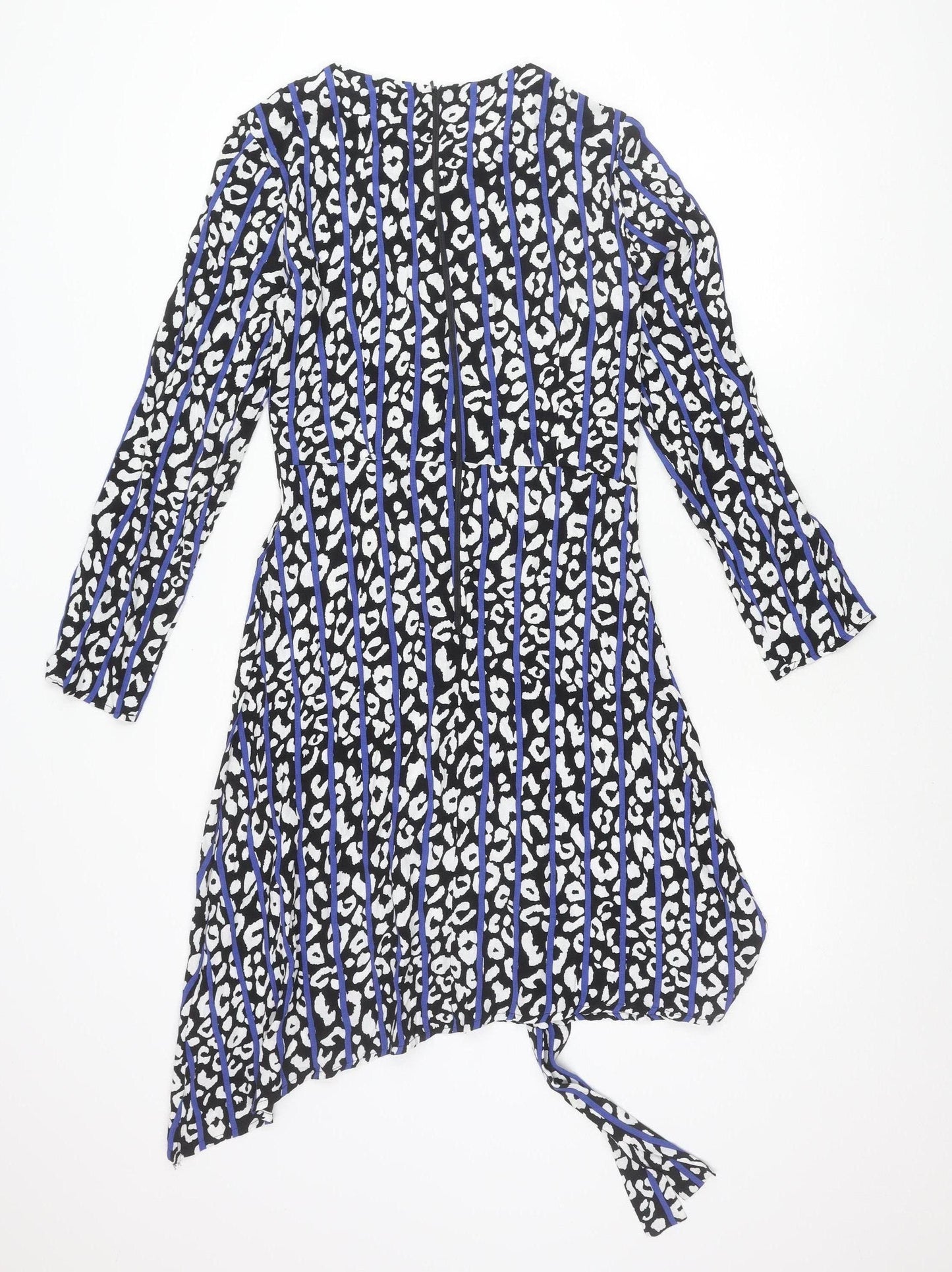 River Island Womens Black Blue Animal Print Asymmetric Wrap Dress Size 8