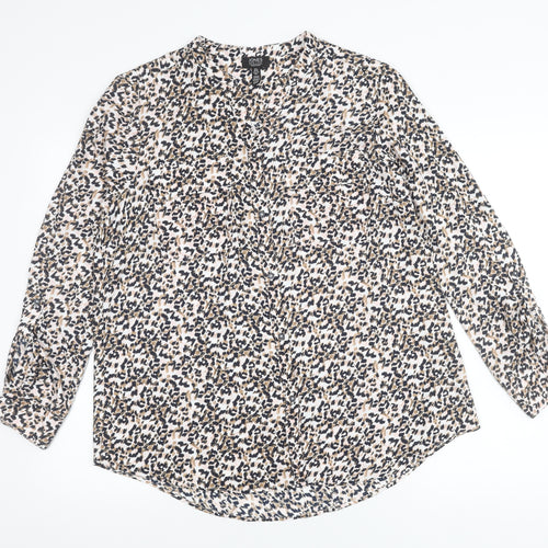 Jones New York Womens Multicoloured Animal Print Blouse Size L Long Sleeve