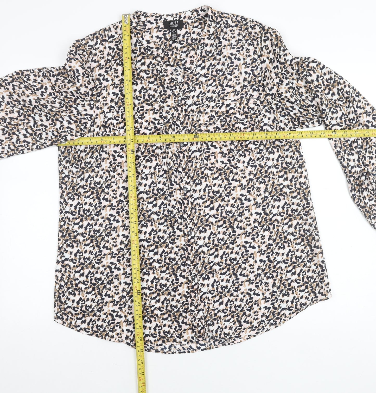 Jones New York Womens Multicoloured Animal Print Blouse Size L Long Sleeve
