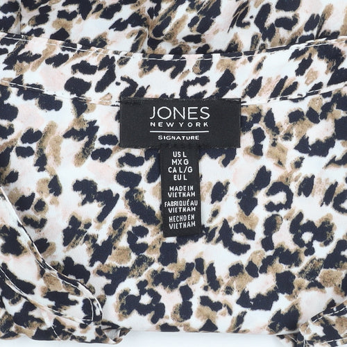 Jones New York Womens Multicoloured Animal Print Blouse Size L Long Sleeve