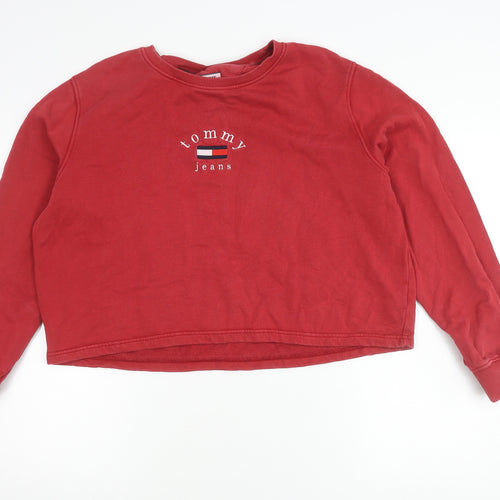 Tommy Jeans Women Red Cotton Sweatshirt L Embroidered Logo Pullover