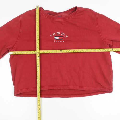 Tommy Jeans Women Red Cotton Sweatshirt L Embroidered Logo Pullover