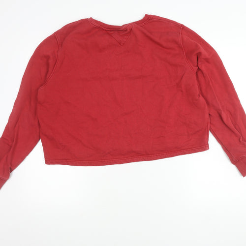 Tommy Jeans Women Red Cotton Sweatshirt L Embroidered Logo Pullover