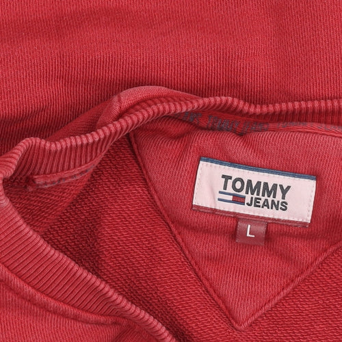 Tommy Jeans Women Red Cotton Sweatshirt L Embroidered Logo Pullover