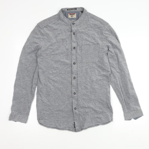Tokyo Laundry Men’s Grey Cotton Band Collar Long Sleeve Shirt M